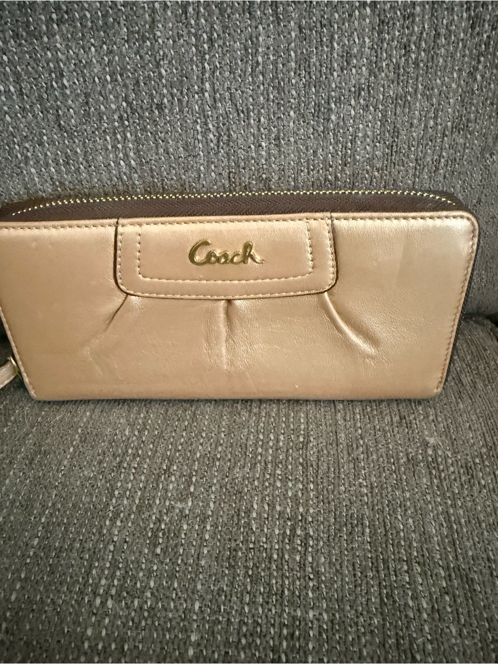 Coach Leather Zip Wallet in Taupe
